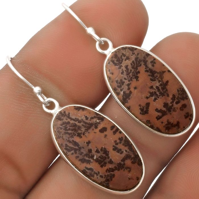 Natural Coffee Bean Jasper Earrings SDE66843 E-1001, 12x22 mm