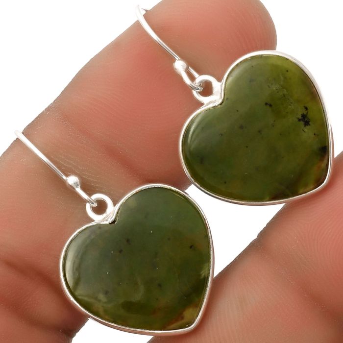 Valentine Gift Heart Natural Chrome Chalcedony Earrings SDE66854 E-1022, 18x19 mm