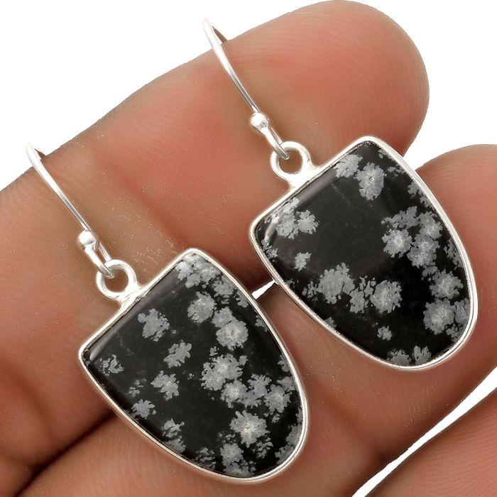 Natural Snow Flake Obsidian Earrings SDE66889 E-1001, 14x18 mm