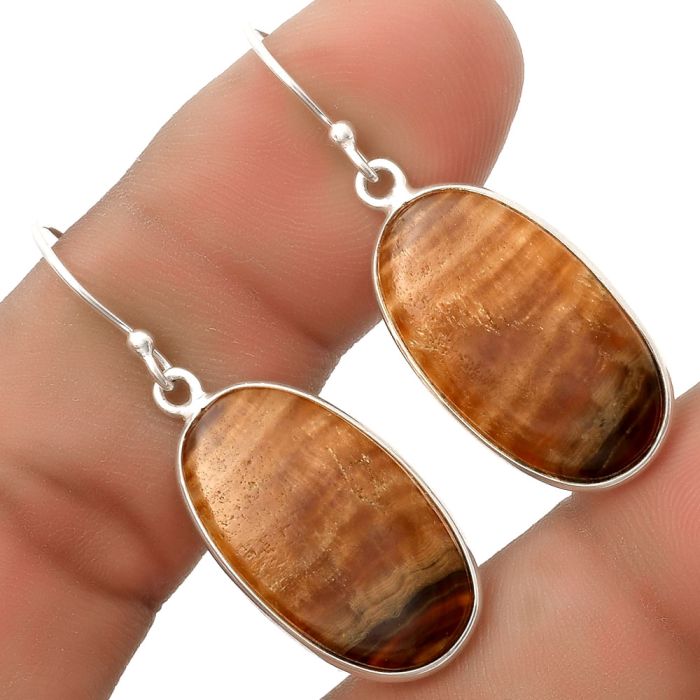 Natural Brown Fluorite Earrings SDE66979 E-1001, 13x24 mm