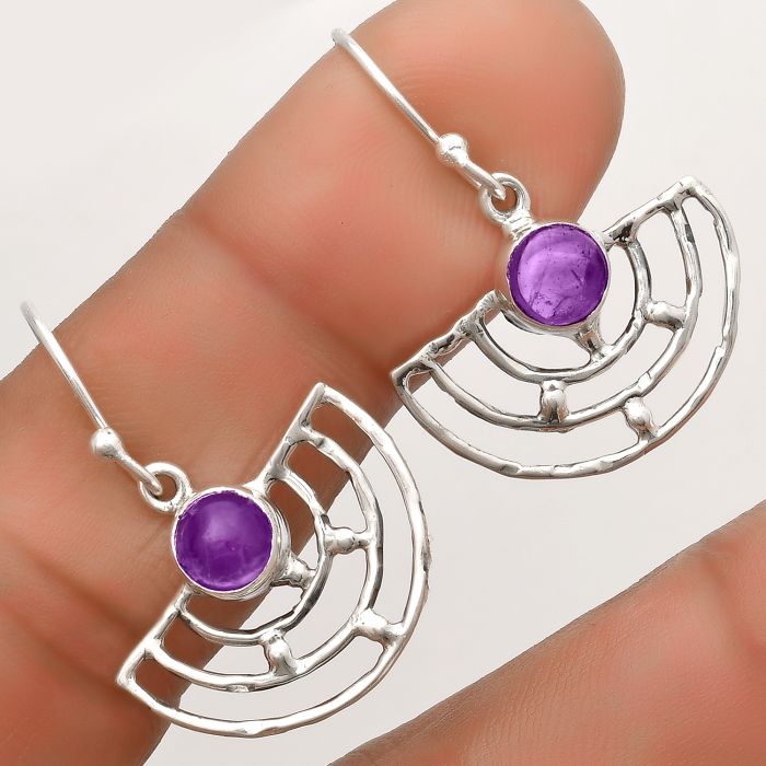 Natural Amethyst Cab - Brazil Earrings SDE67259 E-1225, 6x6 mm