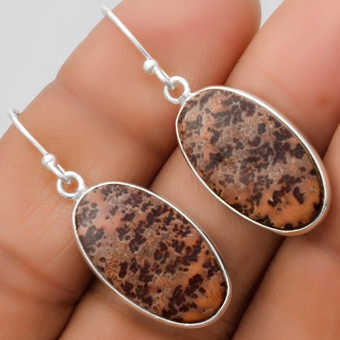 Natural Coffee Bean Jasper Earrings SDE67350 E-1001, 12x21 mm