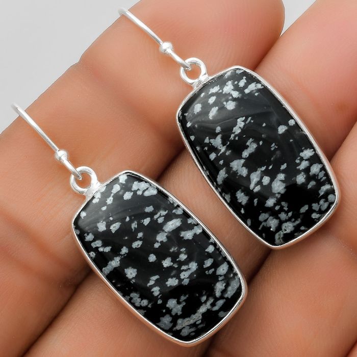 Natural Snow Flake Obsidian Earrings SDE67561 E-1001, 13x22 mm
