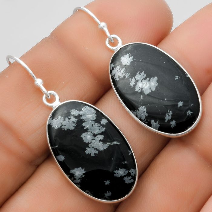 Natural Snow Flake Obsidian Earrings SDE67566 E-1001, 14x22 mm