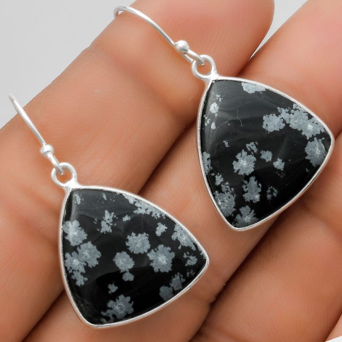 Natural Snow Flake Obsidian Earrings SDE67568 E-1001, 17x20 mm