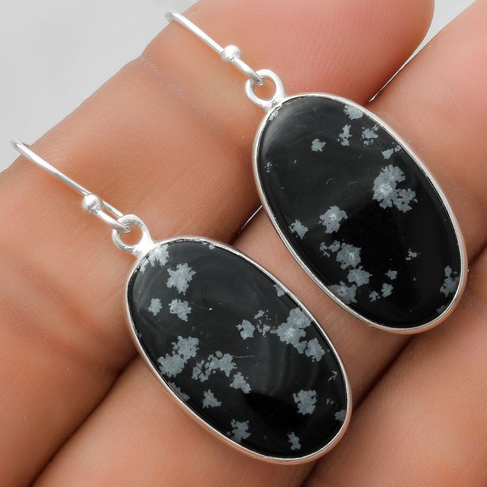 Natural Snow Flake Obsidian Earrings SDE67570 E-1001, 13x22 mm