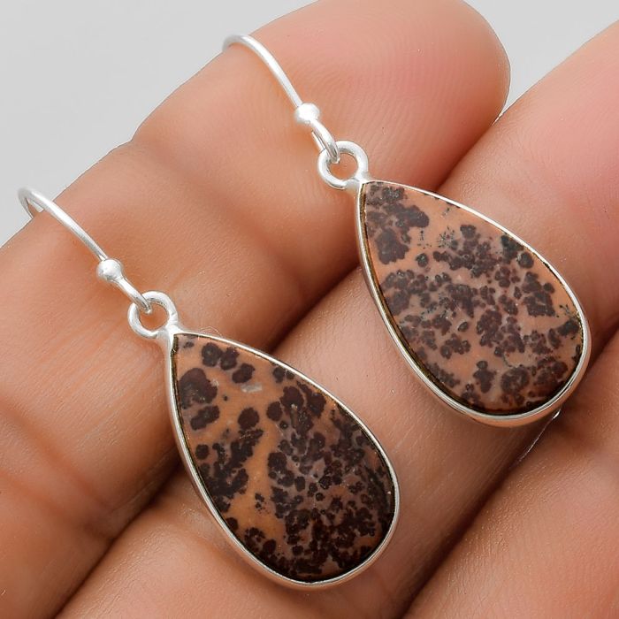 Natural Coffee Bean Jasper Earrings SDE67574 E-1001, 11x19 mm