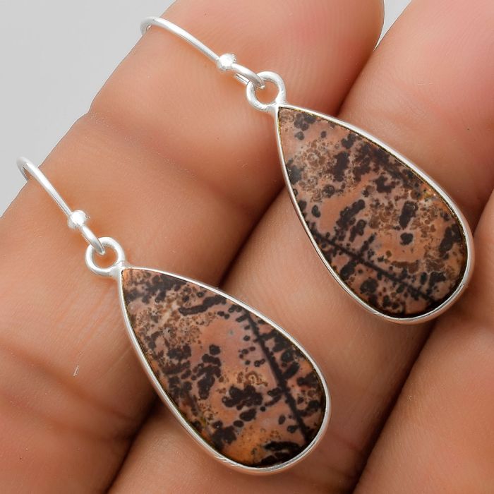 Natural Coffee Bean Jasper Earrings SDE67603 E-1001, 11x21 mm