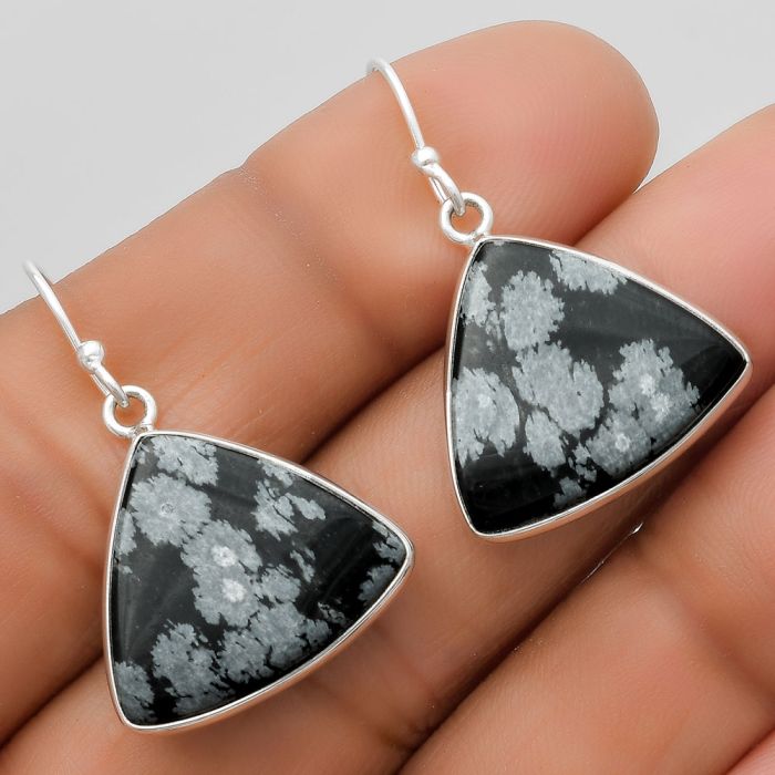 Natural Snow Flake Obsidian Earrings SDE67618 E-1001, 17x20 mm