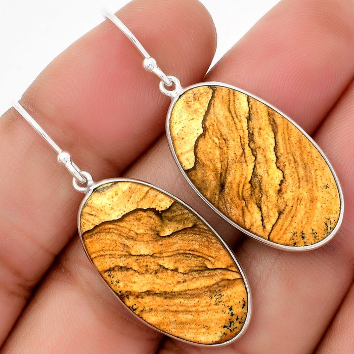 Natural Picture Jasper Earrings SDE67694 E-1001, 15x27 mm