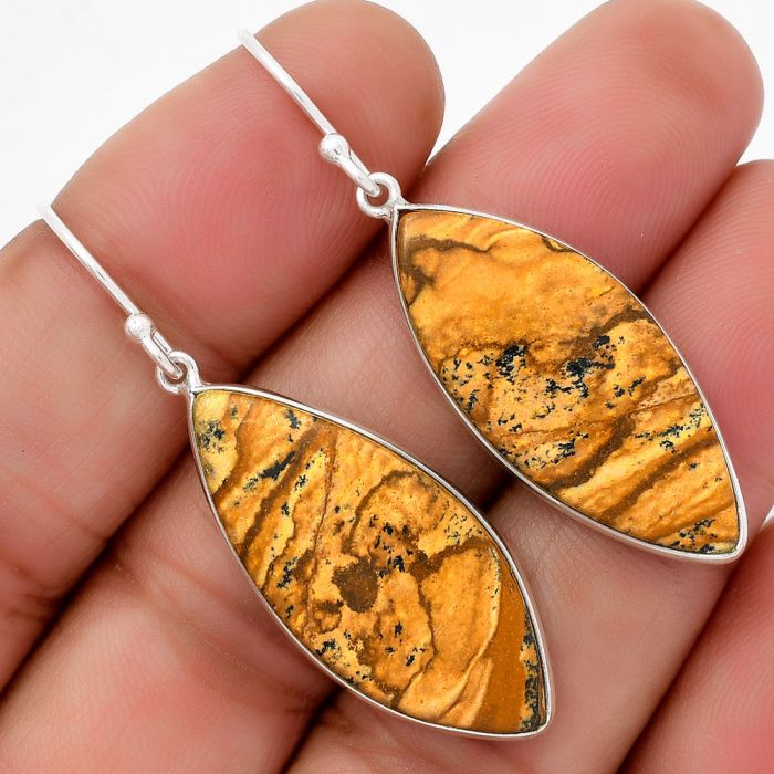 Natural Picture Jasper Earrings SDE67697 E-1001, 13x30 mm