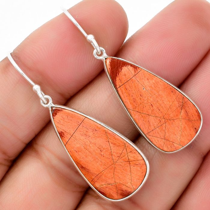 Natural Snake Skin Jasper Earrings SDE67859 E-1001, 13x27 mm