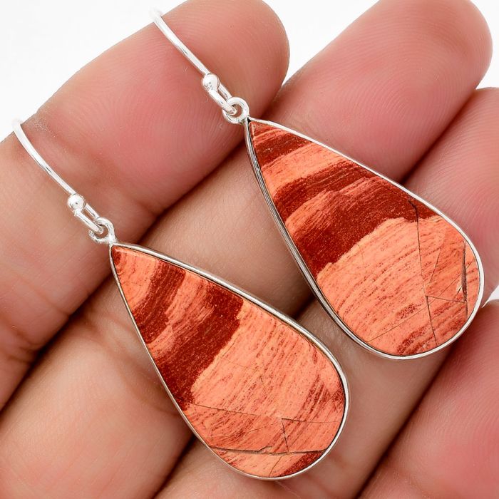 Natural Snake Skin Jasper Earrings SDE67866 E-1001, 16x31 mm