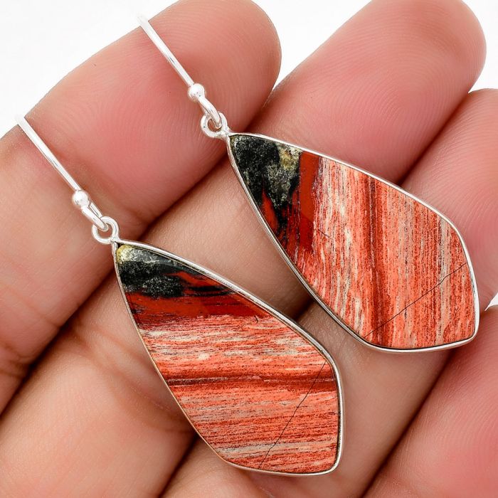 Natural Snake Skin Jasper Earrings SDE67868 E-1001, 15x31 mm