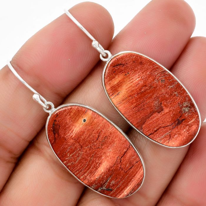 Natural Snake Skin Jasper Earrings SDE67870 E-1001, 16x29 mm