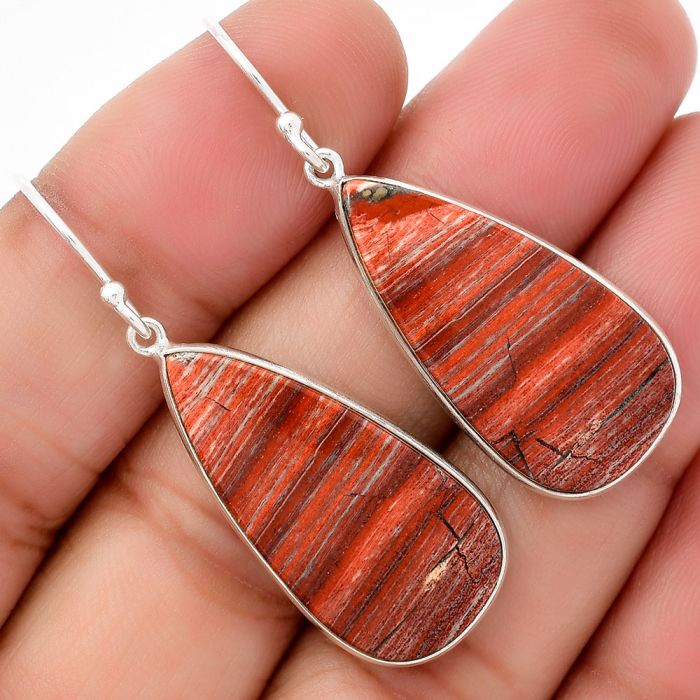 Natural Snake Skin Jasper Earrings SDE67884 E-1001, 14x29 mm