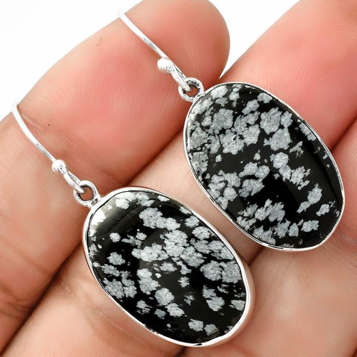 Natural Snow Flake Obsidian Earrings SDE68667 E-1001, 14x21 mm