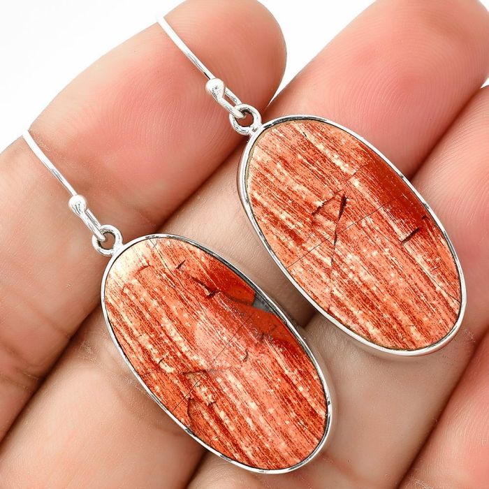 Natural Snake Skin Jasper Earrings SDE68690 E-1001, 15x28 mm