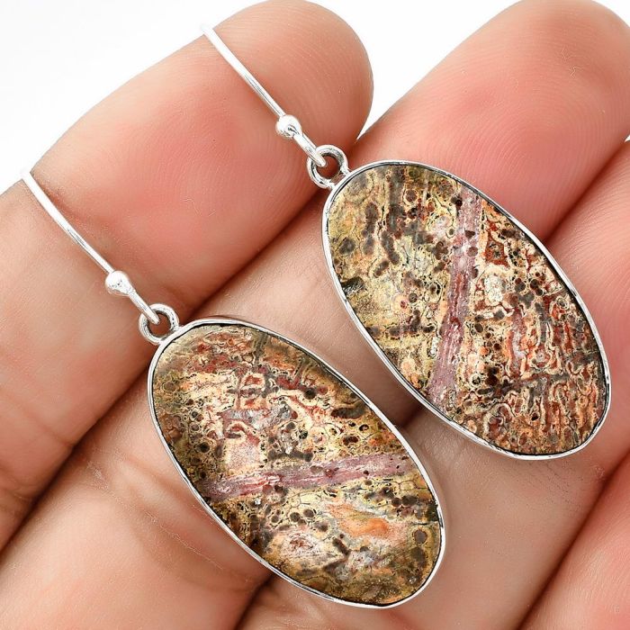 Natural Leopard Skin Jasper Earrings SDE68705 E-1001, 14x26 mm