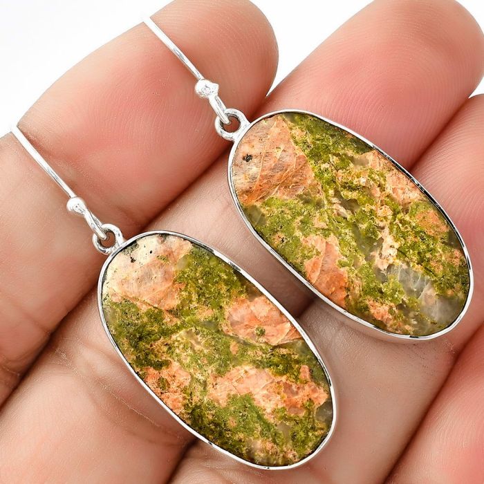 Natural Unakite Earrings SDE68707 E-1001, 15x27 mm