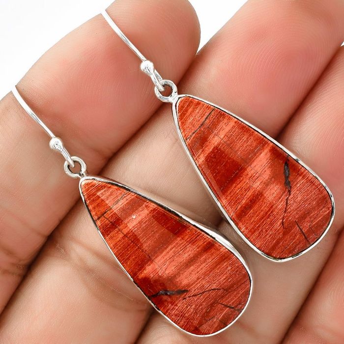 Natural Snake Skin Jasper Earrings SDE68754 E-1001, 13x27 mm