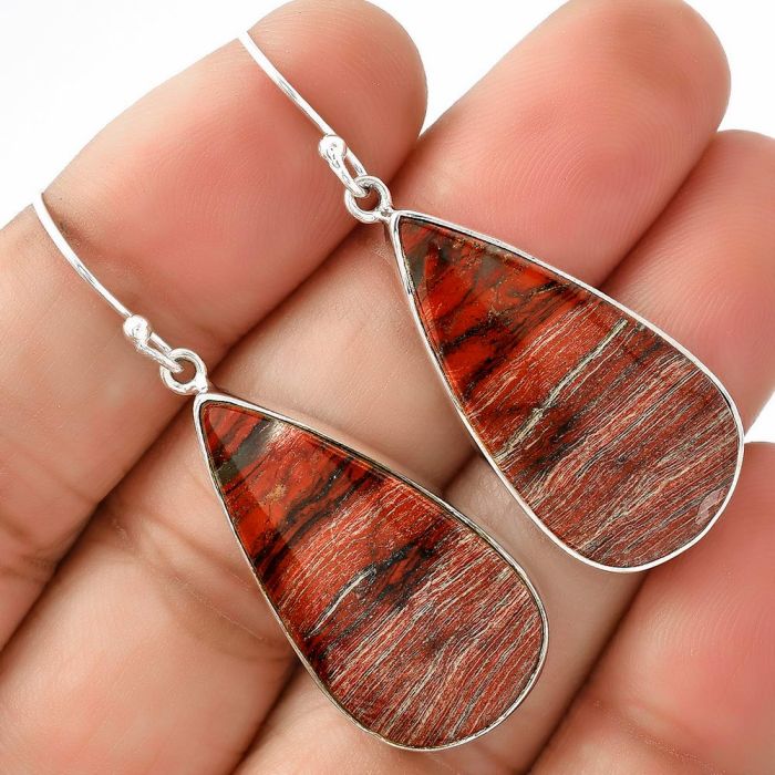 Natural Snake Skin Jasper Earrings SDE68762 E-1001, 15x29 mm