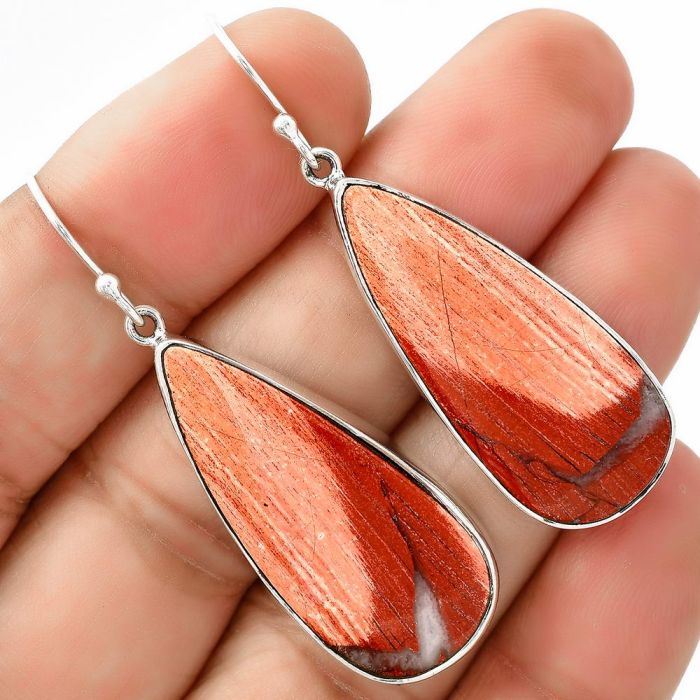 Natural Snake Skin Jasper Earrings SDE68796 E-1001, 15x32 mm