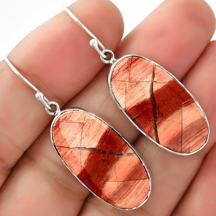 Natural Snake Skin Jasper Earrings SDE68800 E-1001, 13x27 mm