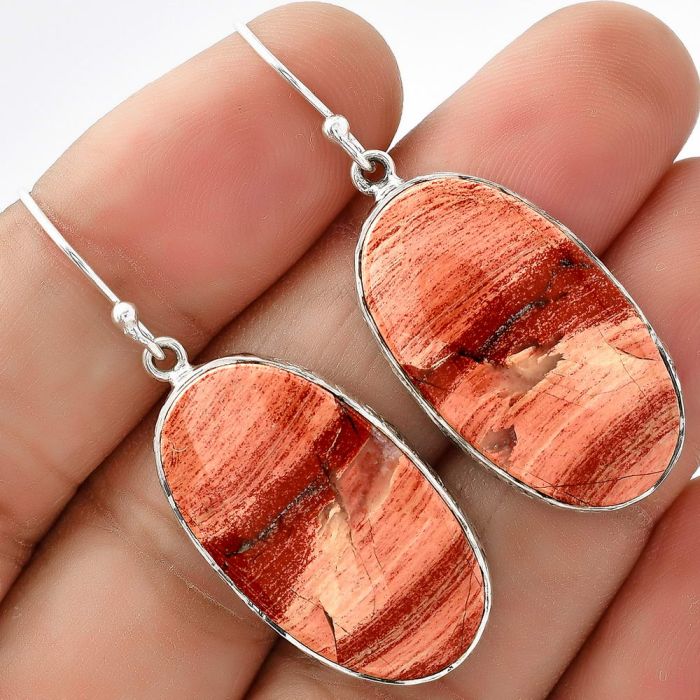 Natural Snake Skin Jasper Earrings SDE68805 E-1001, 15x27 mm