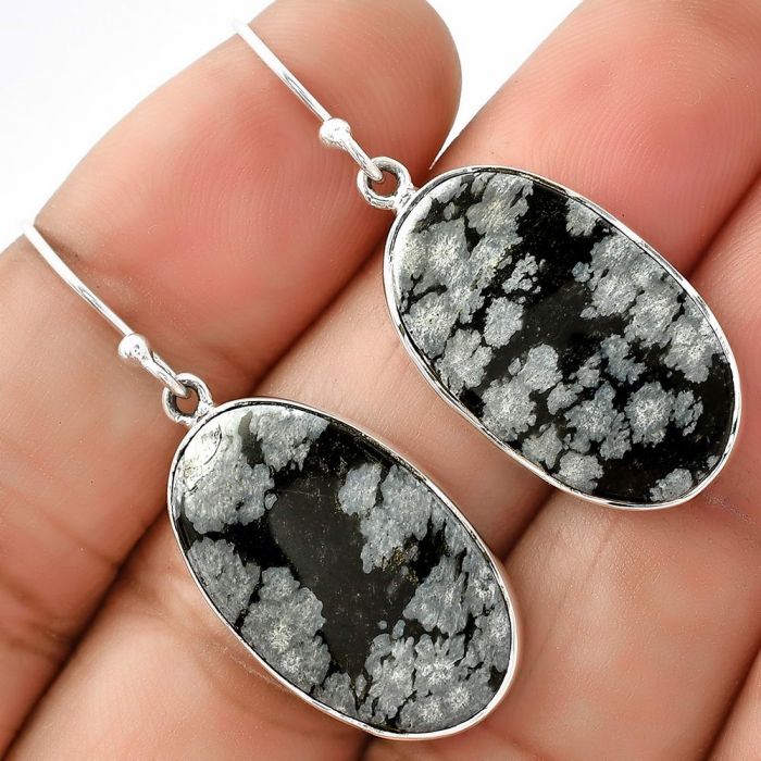 Natural Snow Flake Obsidian Earrings SDE68845 E-1001, 14x24 mm