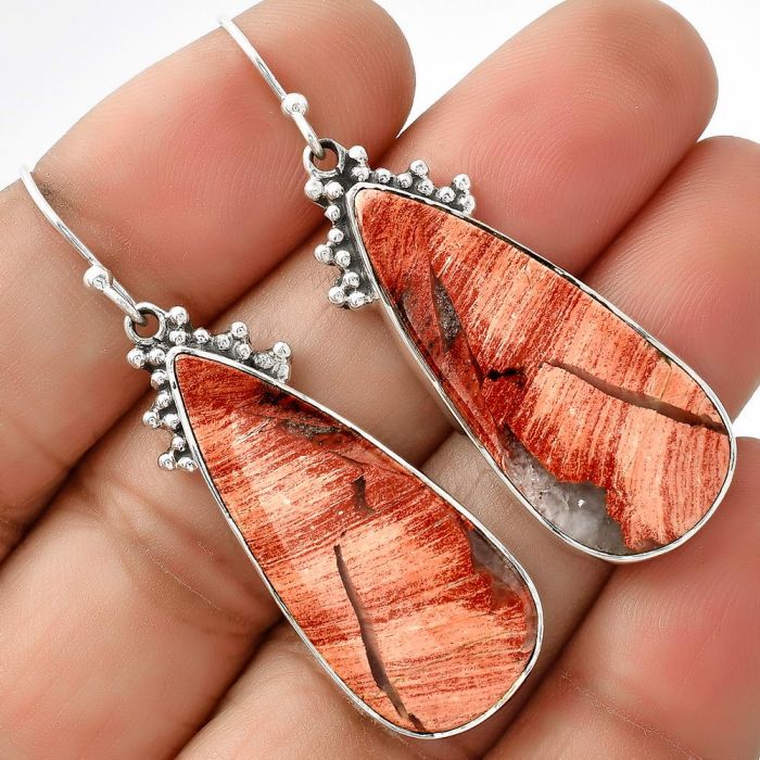 Natural Snake Skin Jasper Earrings SDE68871 E-1057, 14x32 mm