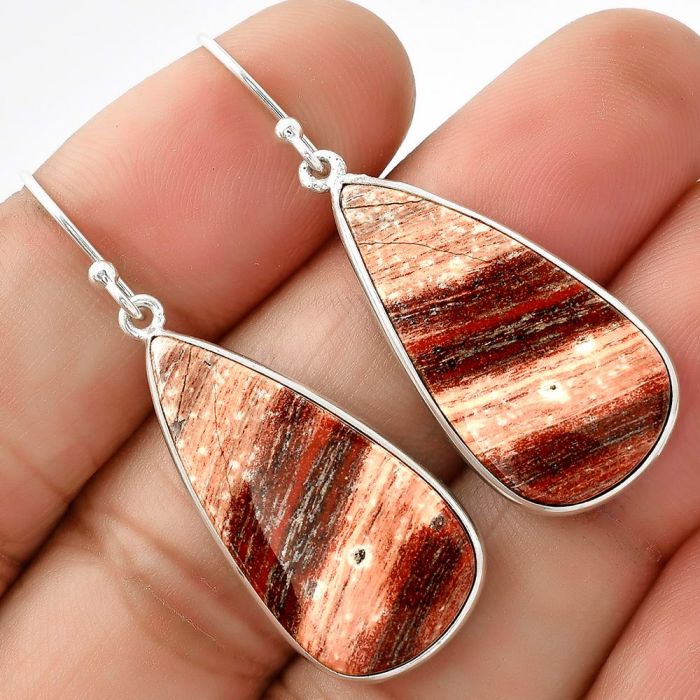 Natural Snake Skin Jasper Earrings SDE68903 E-1001, 14x27 mm