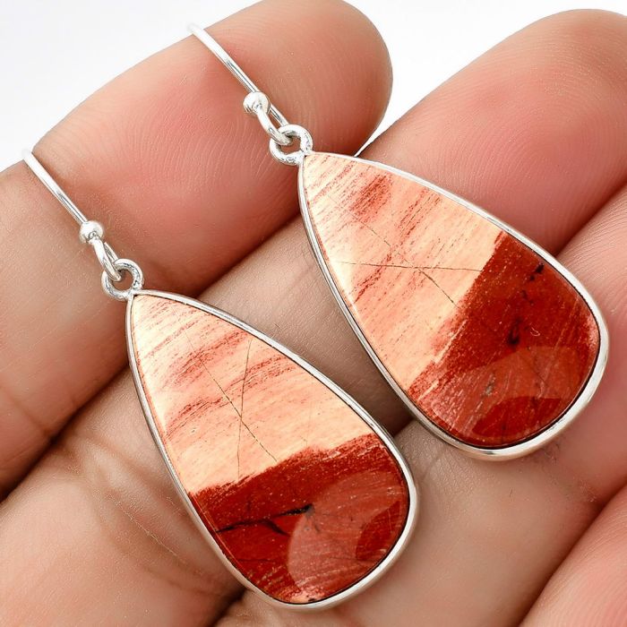 Natural Snake Skin Jasper Earrings SDE68913 E-1001, 14x27 mm