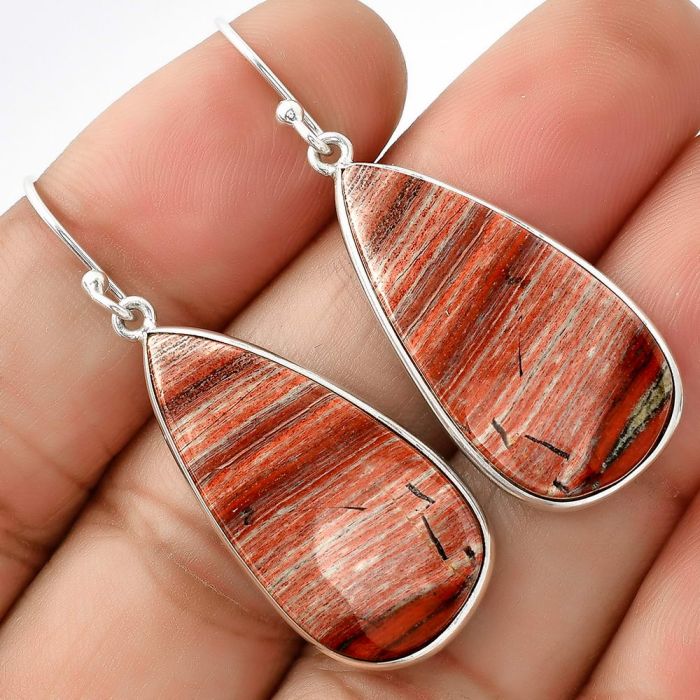 Natural Snake Skin Jasper Earrings SDE68915 E-1001, 15x28 mm