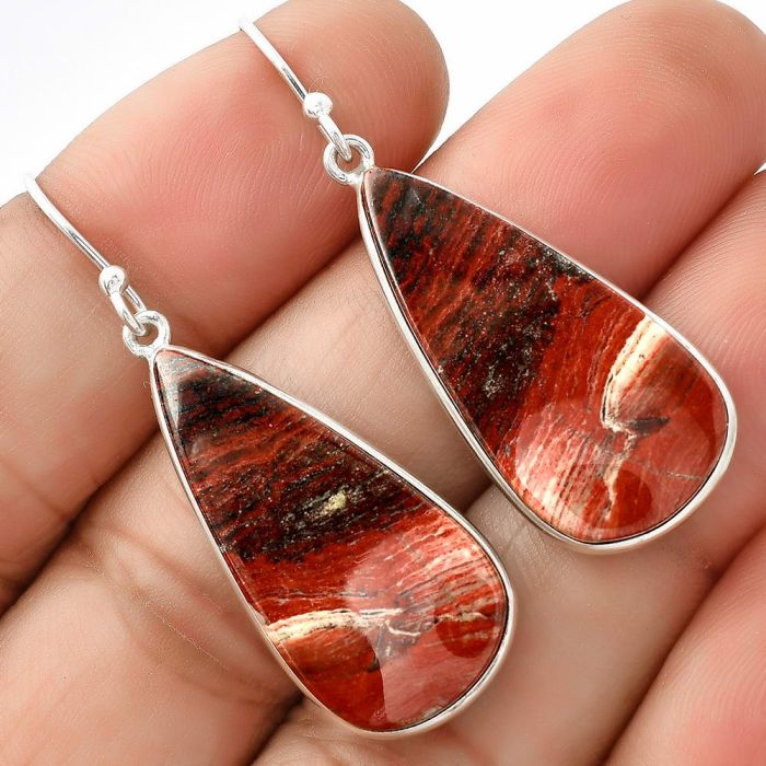 Natural Snake Skin Jasper Earrings SDE68919 E-1001, 14x19 mm