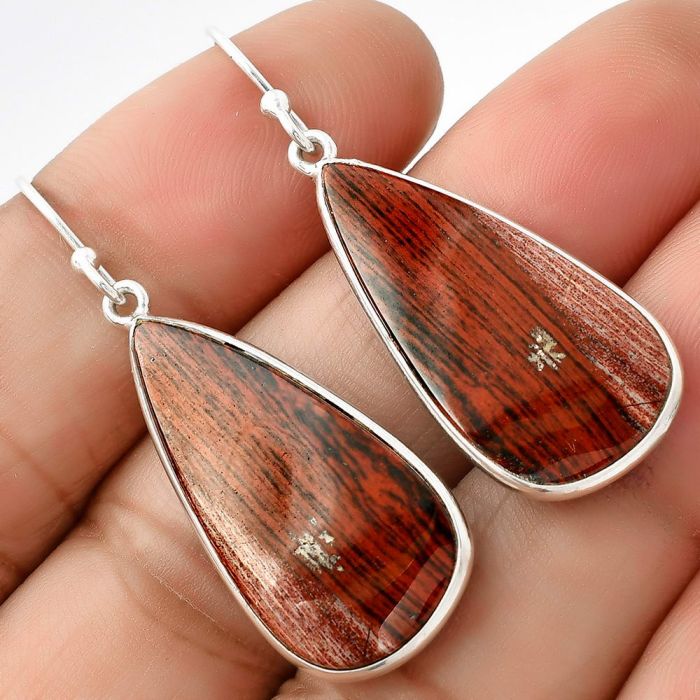 Natural Snake Skin Jasper Earrings SDE68922 E-1001, 14x28 mm