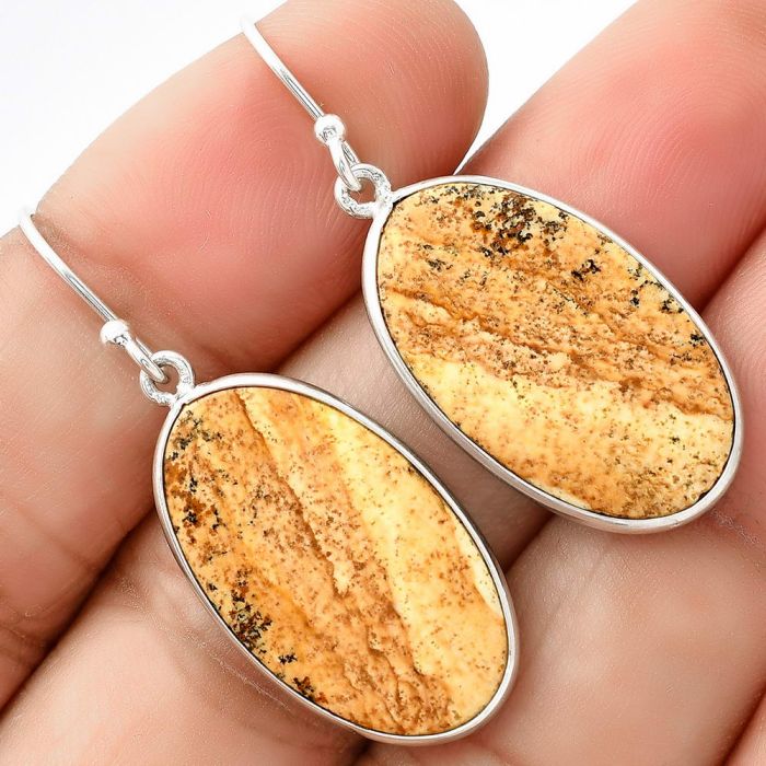 Natural Picture Jasper Earrings SDE69018 E-1001, 14x24 mm