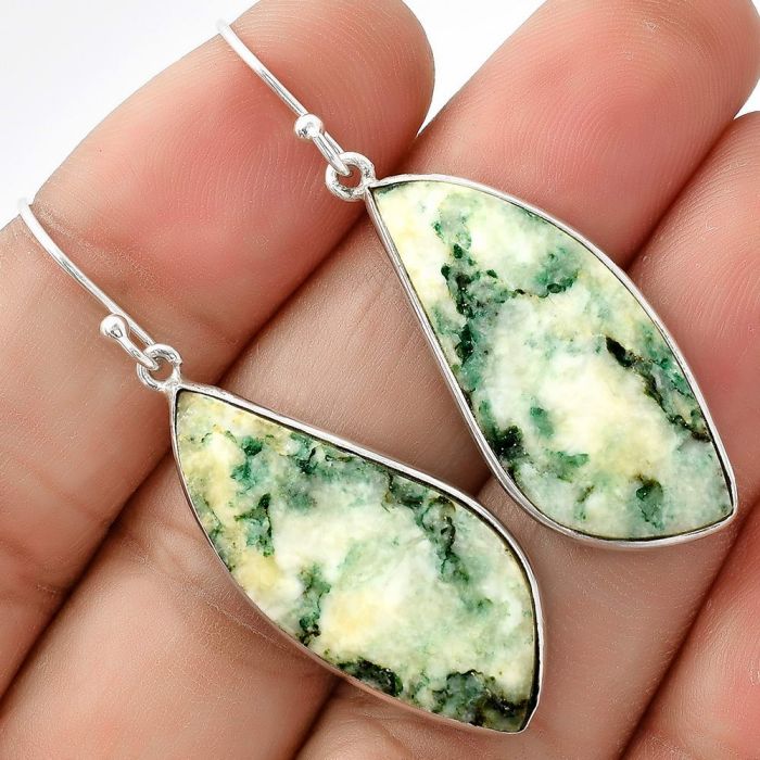 Natural Tree Weed Moss Agate - India Earrings SDE69057 E-1001, 13x31 mm