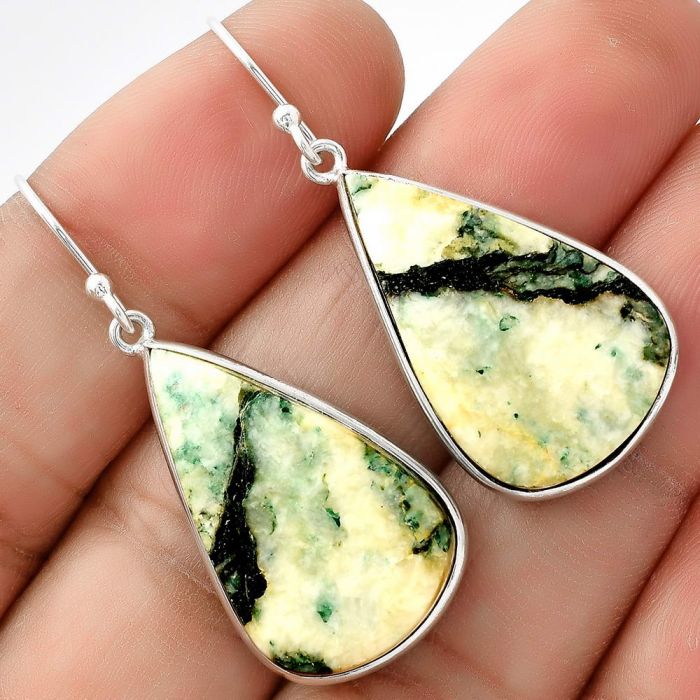 Natural Tree Weed Moss Agate - India Earrings SDE69059 E-1001, 16x26 mm