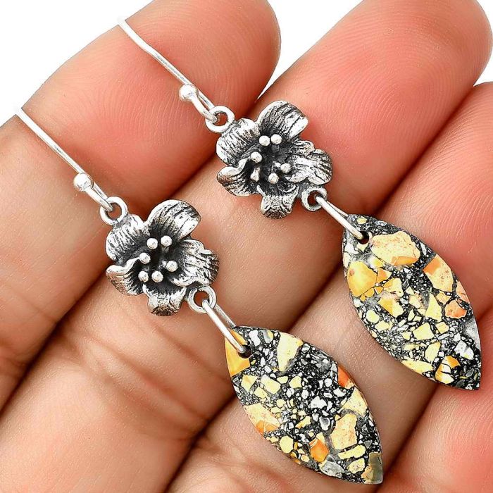 Floral - Maligano Jasper - Indonesia Earrings SDE69277 E-1237, 10x21 mm