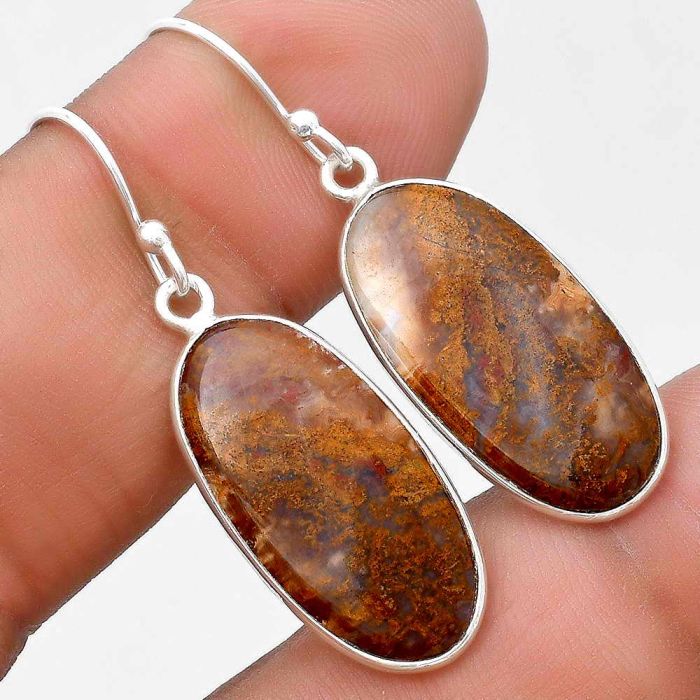 Natural Red Moss Agate Earrings SDE69525 E-1001, 12x23 mm