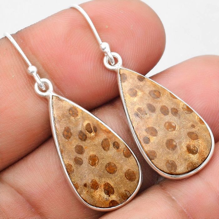 Natural Palm Root Fossil Agate Earrings SDE69847 E-1001, 12x23 mm