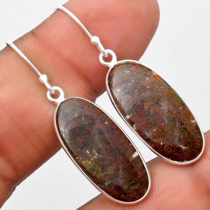 Natural Red Moss Agate Earrings SDE69885 E-1001, 11x25 mm