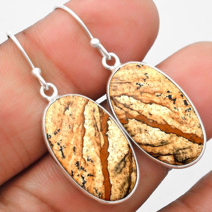 Natural Picture Jasper Earrings SDE69886 E-1001, 13x23 mm