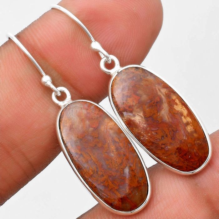 Natural Red Moss Agate Earrings SDE69925 E-1001, 11x23 mm