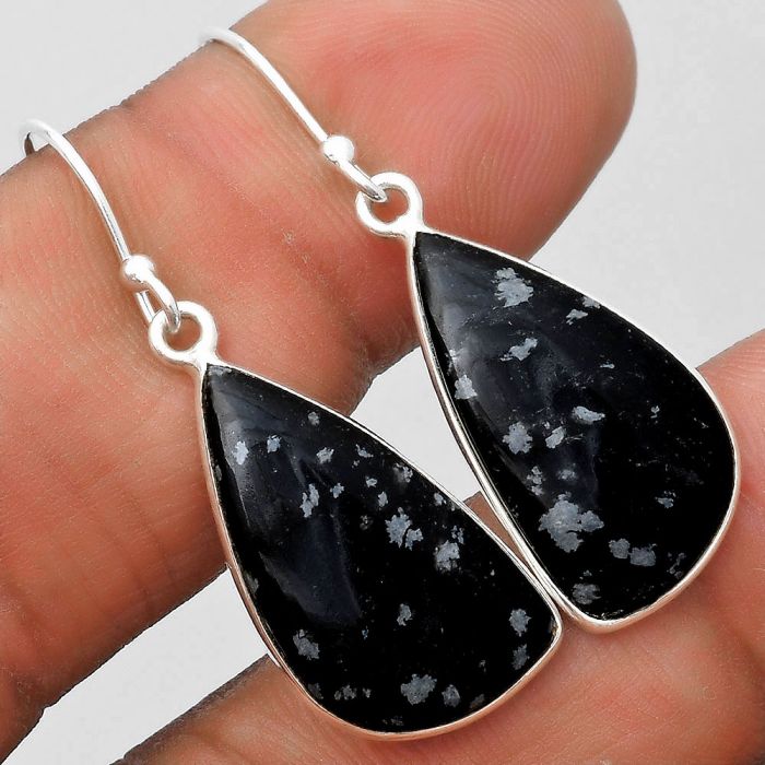 Natural Snow Flake Obsidian Earrings SDE70047 E-1001, 12x22 mm