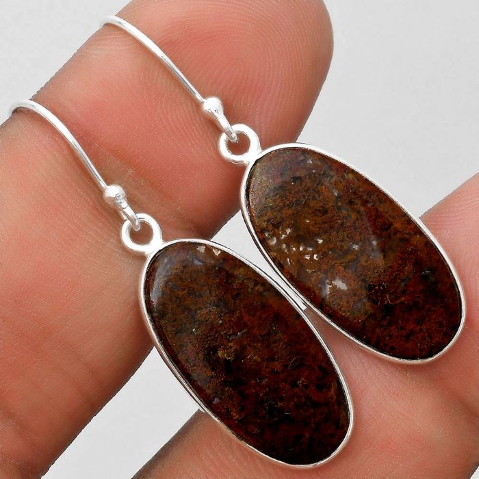 Natural Red Moss Agate Earrings SDE70055 E-1001, 11x22 mm