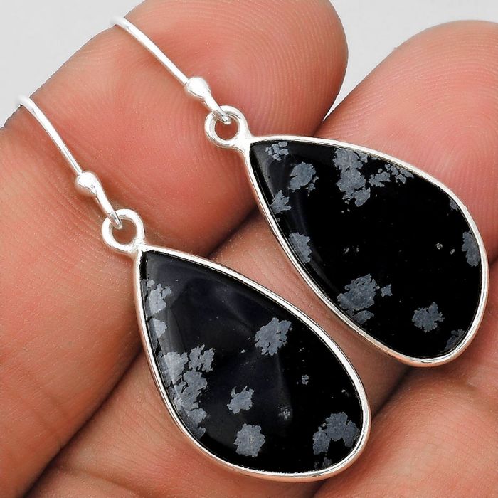 Natural Snow Flake Obsidian Earrings SDE70064 E-1001, 13x22 mm