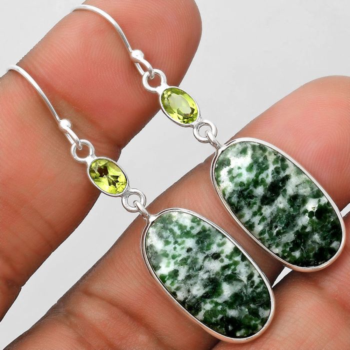 Natural Dioptase & Peridot Earrings SDE70189 E-1002, 12x21 mm