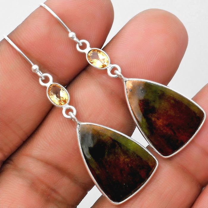 Natural Chrome Chalcedony & Citrine Earrings SDE70258 E-1002, 15x21 mm